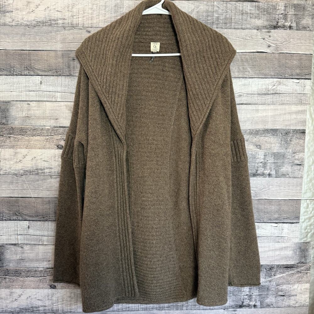 Qi Women's Brown Cashmere Knit Open Cardigan Sz S Minimalist Luxe